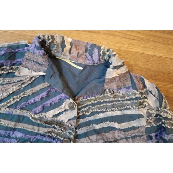 Vintage Womens Size Large Boho Hippie Denim & Lace Trim Fringe Patchwork Jacket - Picture 6 of 8